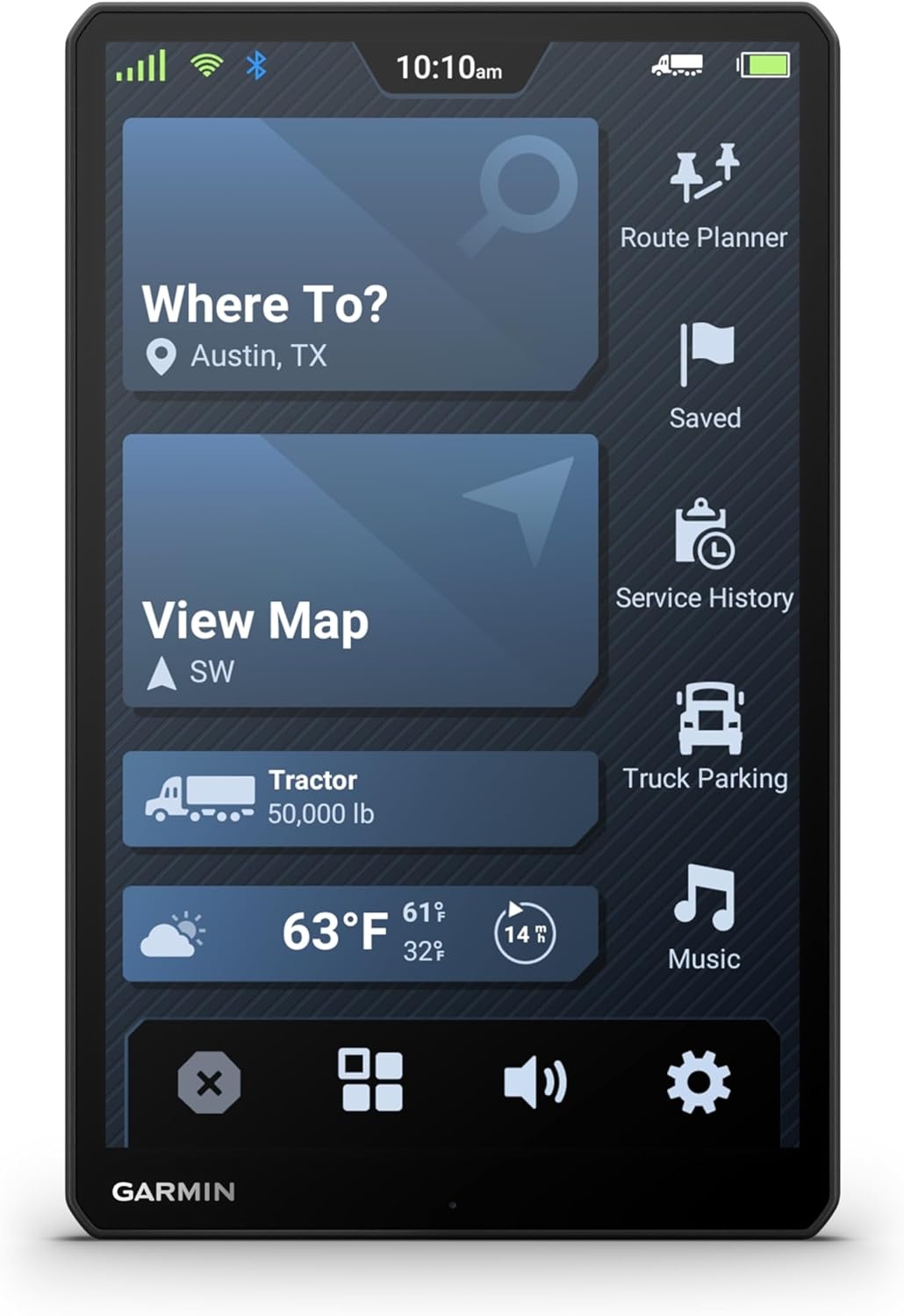 image:imageGarmin dzl OTR620 HighRes 6 GPS Truck Navigator Custom Routing Satellite Imagery Wind Speed CommunityShared Loading Docks Truck Entrances Parking Availability10 with Standard Display