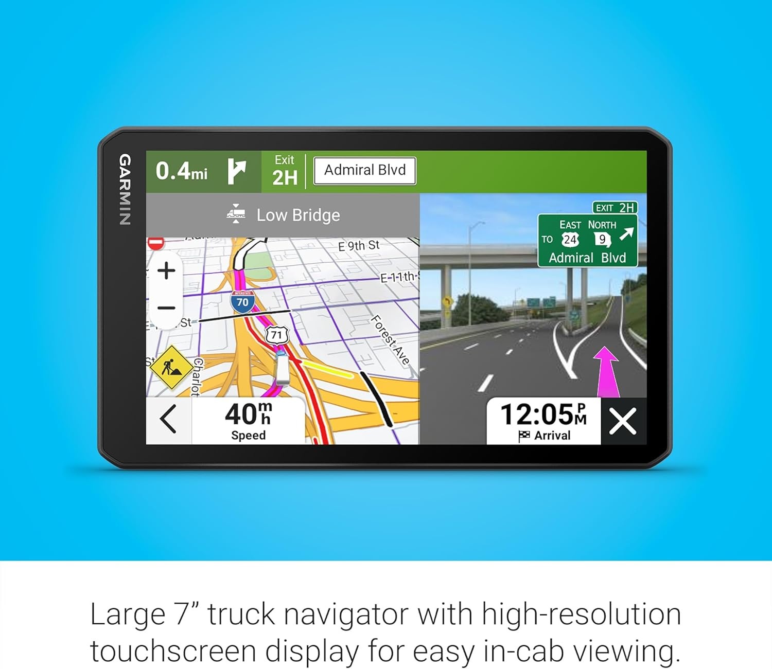 image:imageGarmin dzl OTR620 HighRes 6 GPS Truck Navigator Custom Routing Satellite Imagery Wind Speed CommunityShared Loading Docks Truck Entrances Parking Availability7 with Standard Display