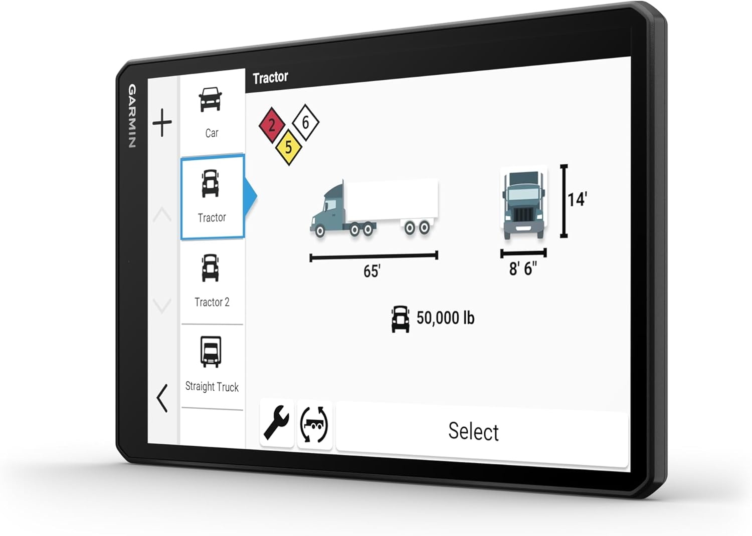 image:imageGarmin dzl OTR620 HighRes 6 GPS Truck Navigator Custom Routing Satellite Imagery Wind Speed CommunityShared Loading Docks Truck Entrances Parking Availability10 with Standard Display