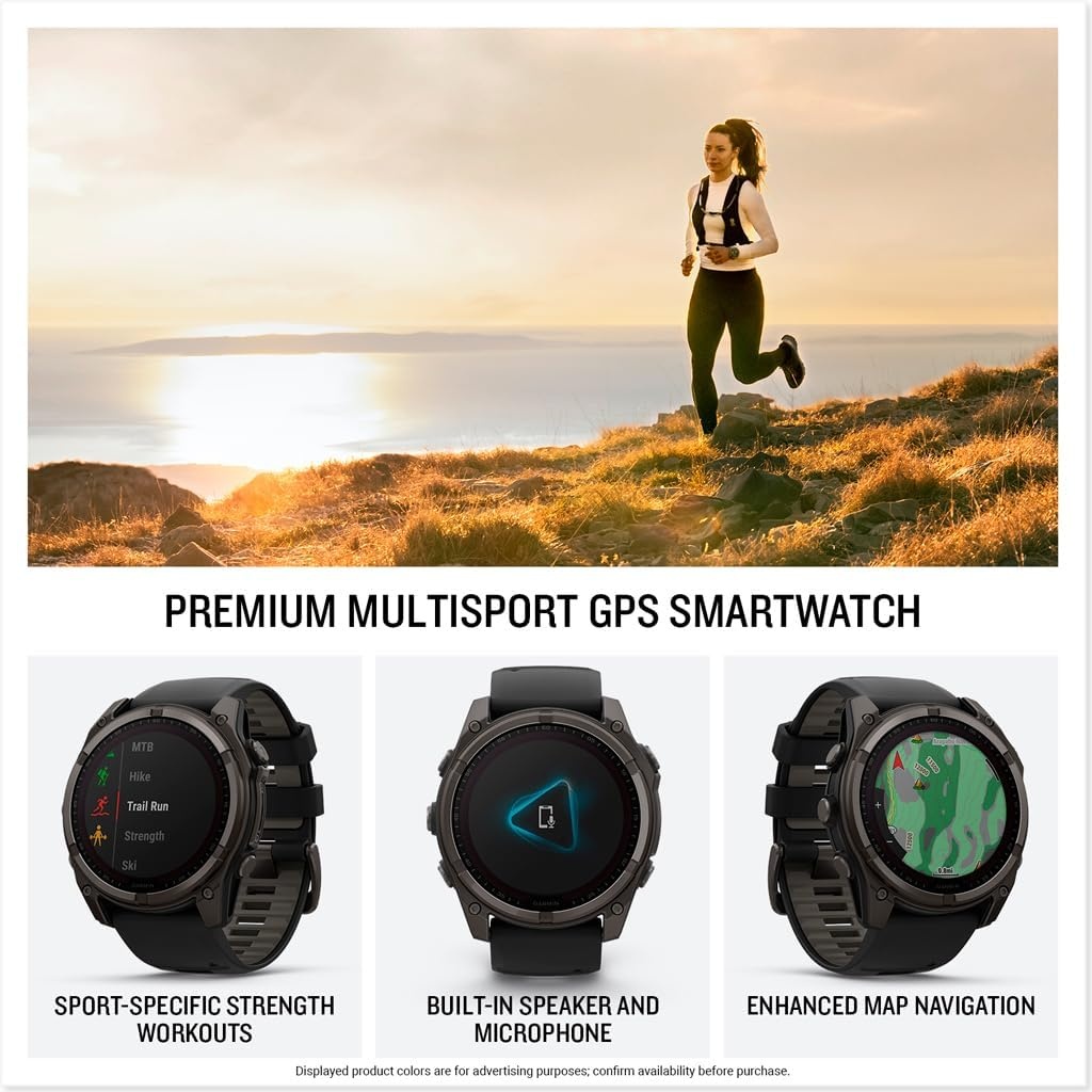image:imageGarmin fnix 8 51 mm SolarSapphire Premium Multisport GPS Smartwatch ConnectLongLasting Battery Life DiveRatedBuiltin LED FlashlightCarbon Gray DLC Titanium with Pebble Gray Band Carbon Gray Dlc Ti Bezel Black and Pebble Gray Band LED Flashlight 100m Water Up to 48Day BatteryTitanium with Pebble Gray BandSolar