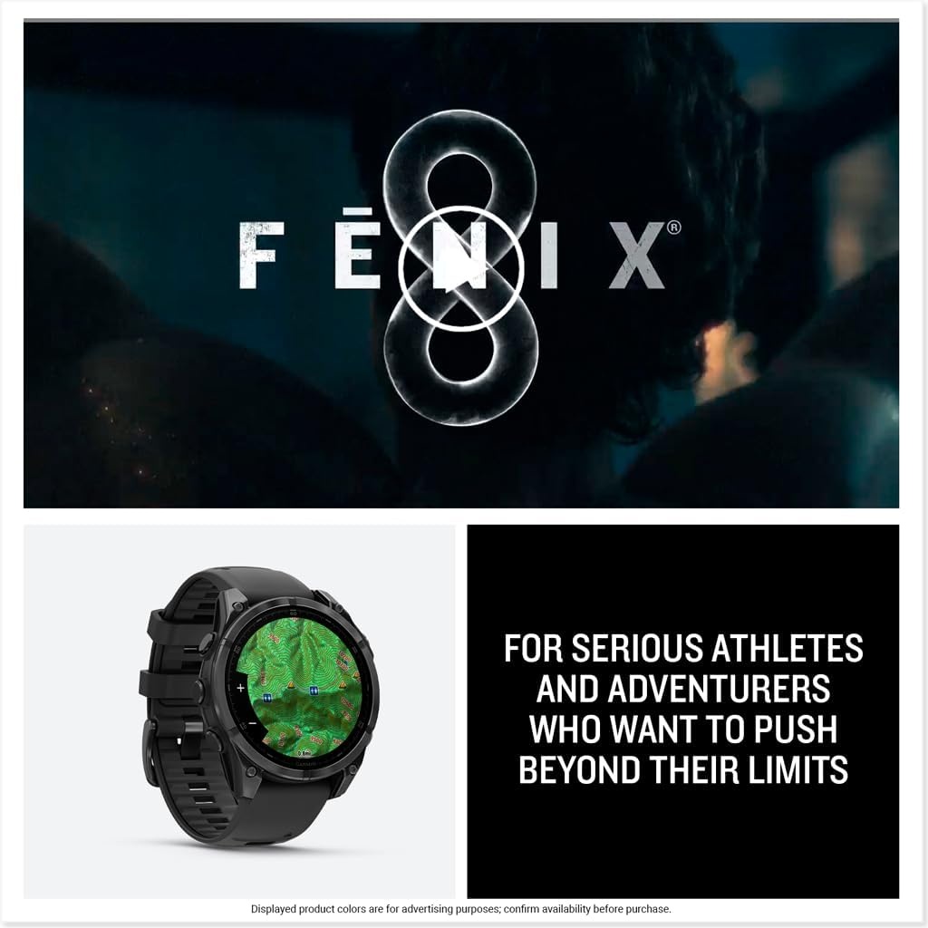 image:imageGarmin fnix 8 51 mm SolarSapphire Premium Multisport GPS Smartwatch ConnectLongLasting Battery Life DiveRatedBuiltin LED FlashlightCarbon Gray DLC Titanium with Pebble Gray Band Carbon Gray Dlc Ti Bezel Black and Pebble Gray Band LED Flashlight 100m Water Up to 48Day BatterySlate Gray with Black Band