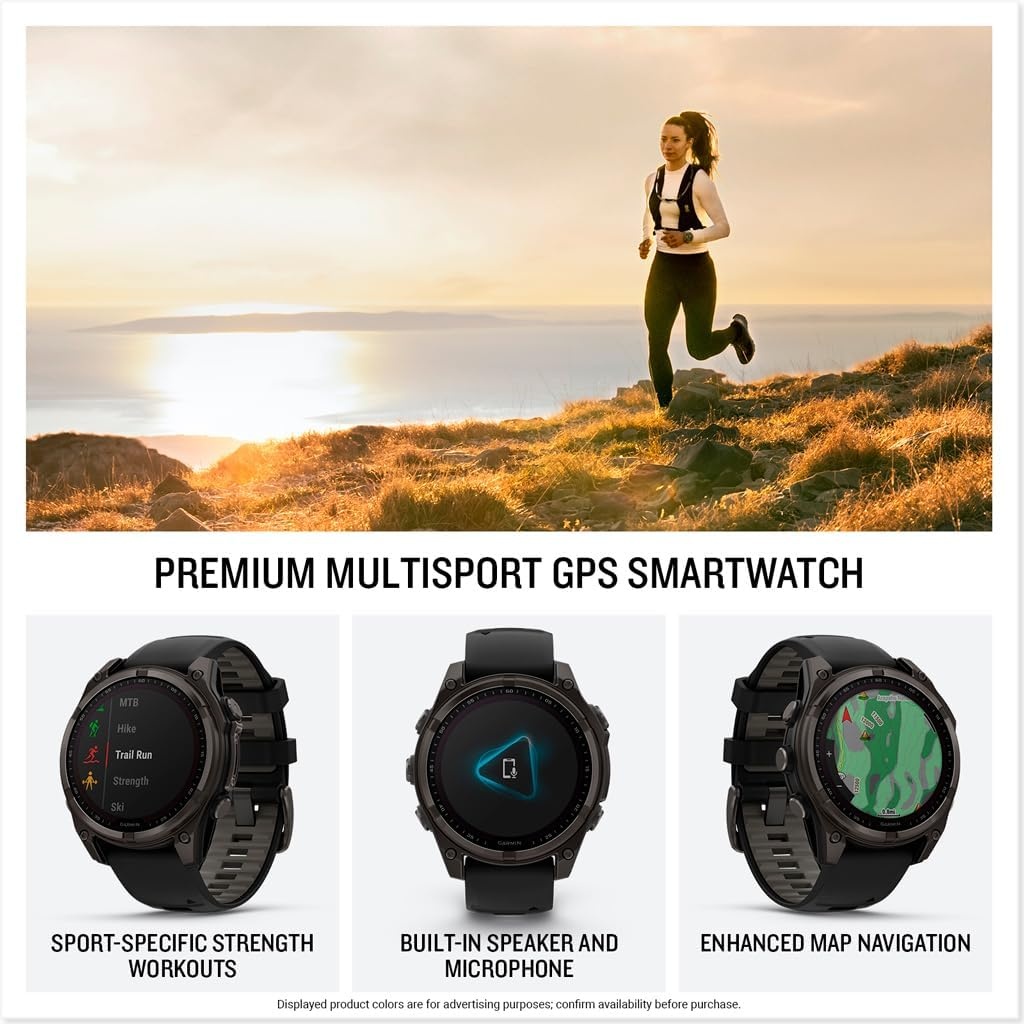 image:imageGarmin fnix 8 51 mm SolarSapphire Premium Multisport GPS Smartwatch ConnectLongLasting Battery Life DiveRatedBuiltin LED FlashlightCarbon Gray DLC Titanium with Pebble Gray Band Carbon Gray Dlc Ti Bezel Black and Pebble Gray Band LED Flashlight 100m Water Up to 48Day BatteryTitanium w Pebble Gray Band