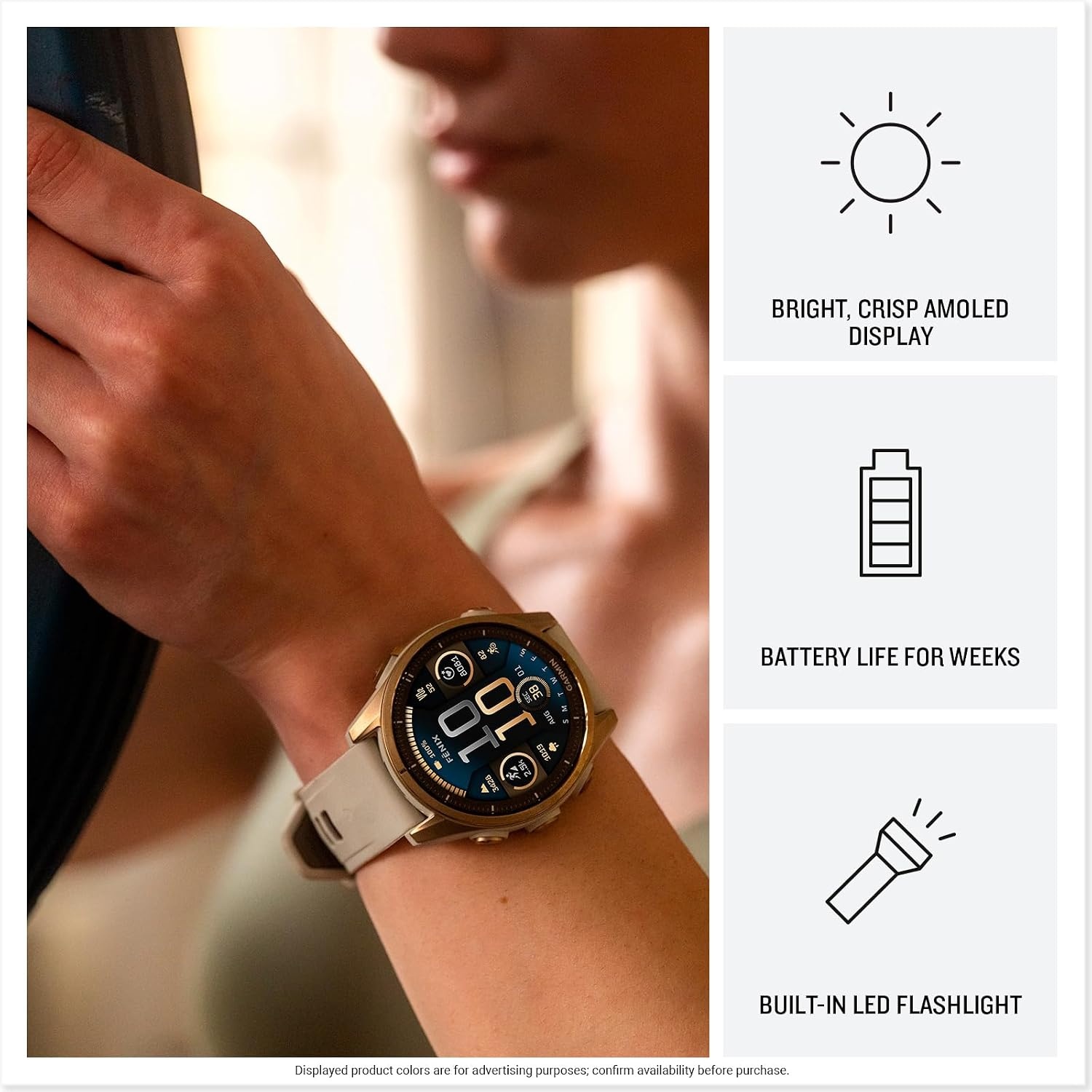 image:imageGarmin fnix 8 51 mm SolarSapphire Premium Multisport GPS Smartwatch ConnectLongLasting Battery Life DiveRatedBuiltin LED FlashlightCarbon Gray DLC Titanium with Pebble Gray Band Carbon Gray Dlc Ti Bezel Black and Pebble Gray Band LED Flashlight 100m Water Up to 48Day BatterySilver with Whitestone Band