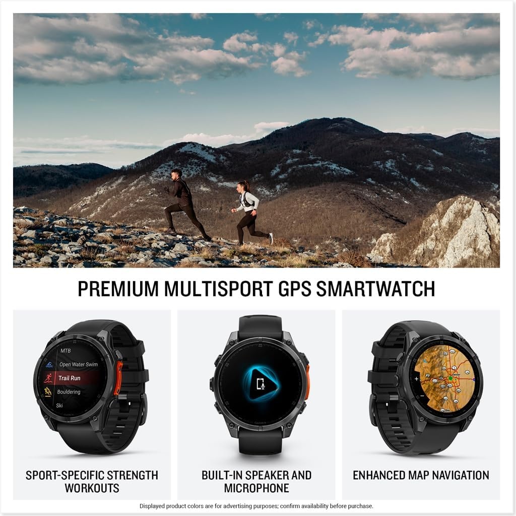 image:imageGarmin fnix 8 51 mm SolarSapphire Premium Multisport GPS Smartwatch ConnectLongLasting Battery Life DiveRatedBuiltin LED FlashlightCarbon Gray DLC Titanium with Pebble Gray Band Carbon Gray Dlc Ti Bezel Black and Pebble Gray Band LED Flashlight 100m Water Up to 48Day BatterySlate Gray with Black Band