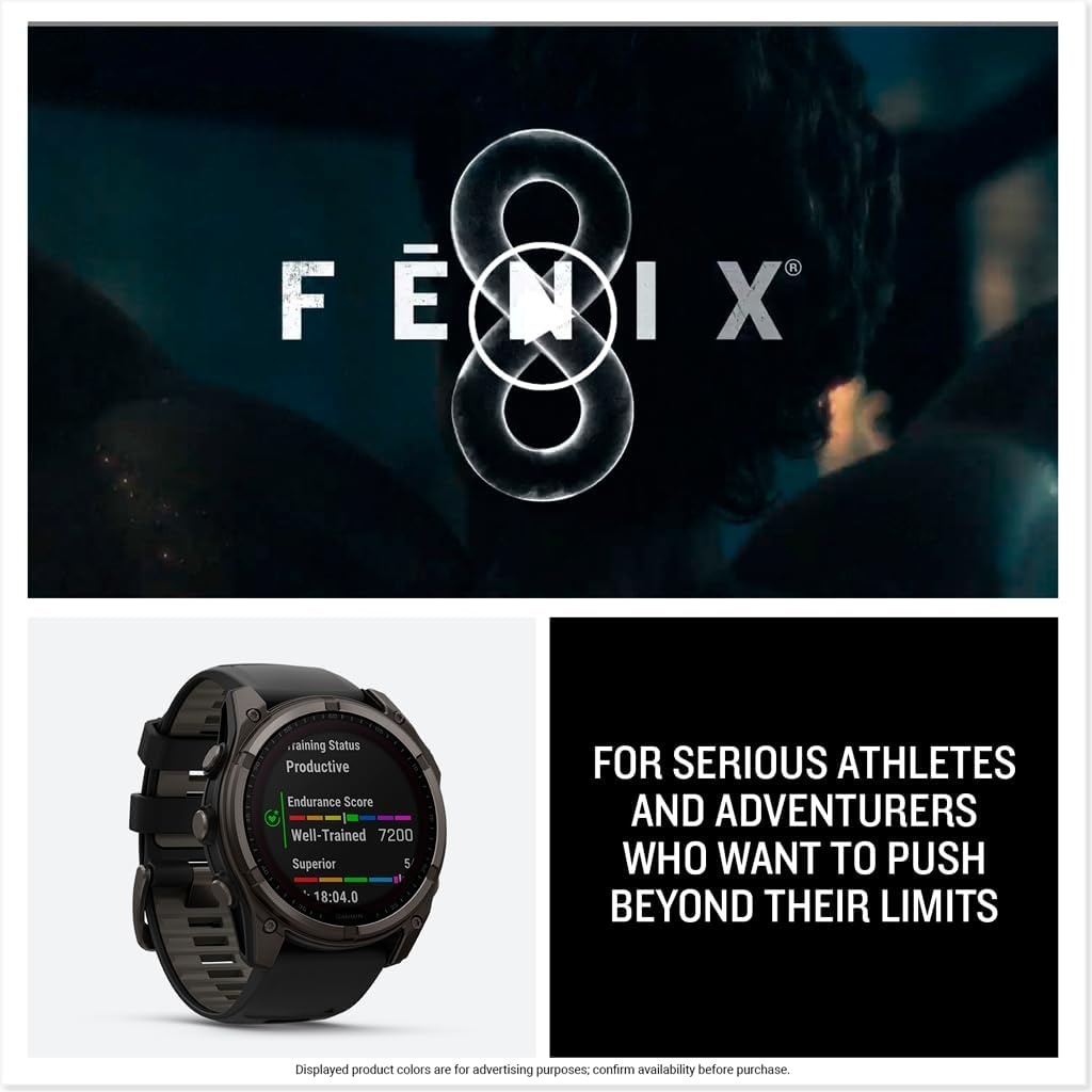 image:imageGarmin fnix 8 51 mm SolarSapphire Premium Multisport GPS Smartwatch ConnectLongLasting Battery Life DiveRatedBuiltin LED FlashlightCarbon Gray DLC Titanium with Pebble Gray Band Carbon Gray Dlc Ti Bezel Black and Pebble Gray Band LED Flashlight 100m Water Up to 48Day BatteryTitanium with Pebble Gray BandSolar