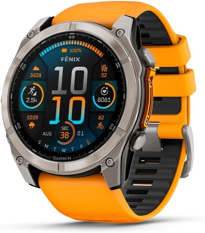 image:imageGarmin fnix 8 51 mm SolarSapphire Premium Multisport GPS Smartwatch ConnectLongLasting Battery Life DiveRatedBuiltin LED FlashlightCarbon Gray DLC Titanium with Pebble Gray Band Carbon Gray Dlc Ti Bezel Black and Pebble Gray Band LED Flashlight 100m Water Up to 48Day BatteryTitanium with OrangeGraphite Band