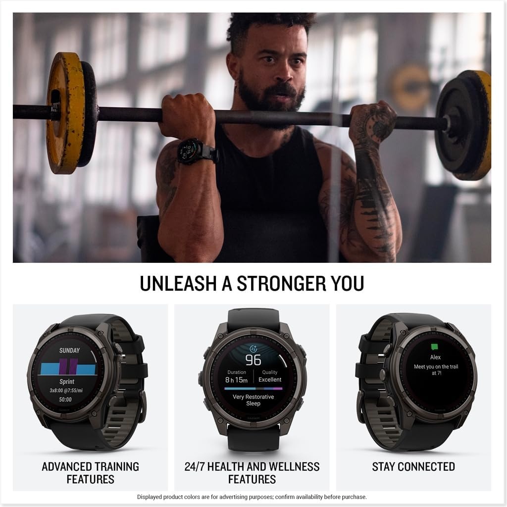 image:imageGarmin fnix 8 51 mm SolarSapphire Premium Multisport GPS Smartwatch ConnectLongLasting Battery Life DiveRatedBuiltin LED FlashlightCarbon Gray DLC Titanium with Pebble Gray Band Carbon Gray Dlc Ti Bezel Black and Pebble Gray Band LED Flashlight 100m Water Up to 48Day BatteryTitanium with Pebble Gray BandSolar