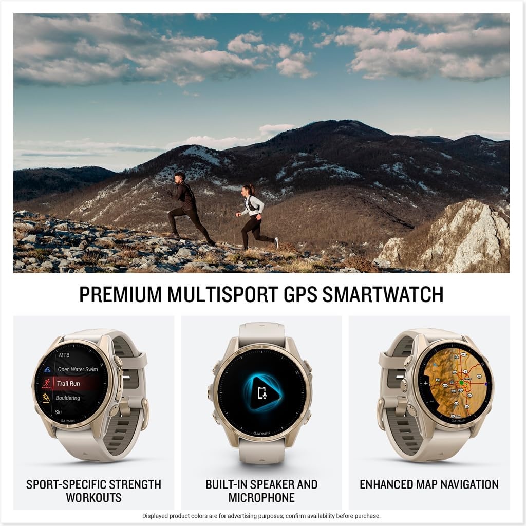 image:imageGarmin fnix 8 51 mm SolarSapphire Premium Multisport GPS Smartwatch ConnectLongLasting Battery Life DiveRatedBuiltin LED FlashlightCarbon Gray DLC Titanium with Pebble Gray Band Carbon Gray Dlc Ti Bezel Black and Pebble Gray Band LED Flashlight 100m Water Up to 48Day BatterySoft Gold with Dark Sandstone Band