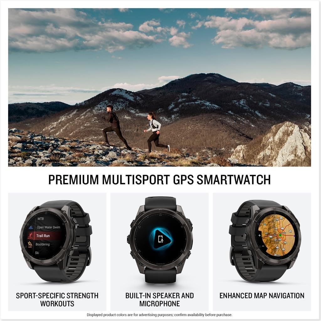 image:imageGarmin fnix 8 51 mm SolarSapphire Premium Multisport GPS Smartwatch ConnectLongLasting Battery Life DiveRatedBuiltin LED FlashlightCarbon Gray DLC Titanium with Pebble Gray Band Carbon Gray Dlc Ti Bezel Black and Pebble Gray Band LED Flashlight 100m Water Up to 48Day BatteryTitanium with Gray Band