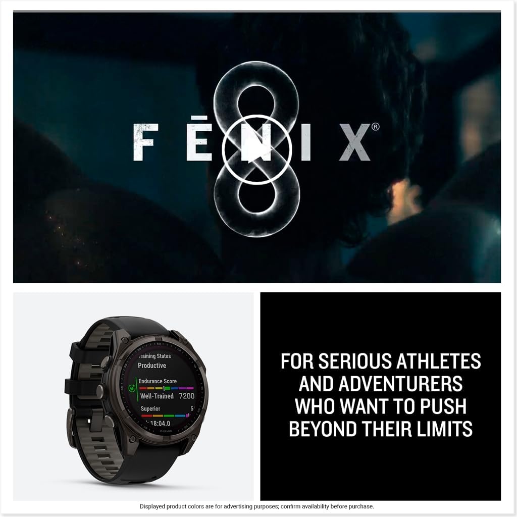 image:imageGarmin fnix 8 51 mm SolarSapphire Premium Multisport GPS Smartwatch ConnectLongLasting Battery Life DiveRatedBuiltin LED FlashlightCarbon Gray DLC Titanium with Pebble Gray Band Carbon Gray Dlc Ti Bezel Black and Pebble Gray Band LED Flashlight 100m Water Up to 48Day BatteryTitanium w Pebble Gray Band