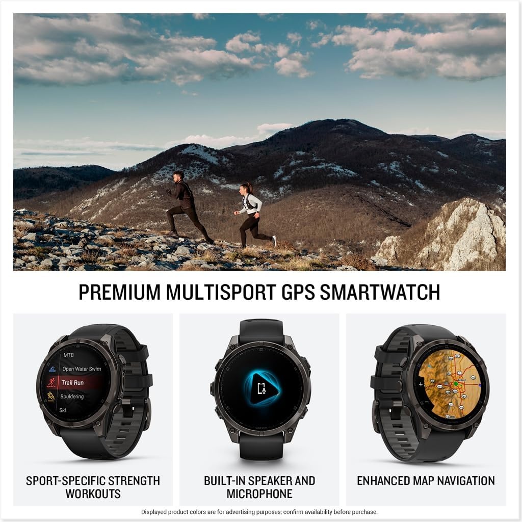 image:imageGarmin fnix 8 51 mm SolarSapphire Premium Multisport GPS Smartwatch ConnectLongLasting Battery Life DiveRatedBuiltin LED FlashlightCarbon Gray DLC Titanium with Pebble Gray Band Carbon Gray Dlc Ti Bezel Black and Pebble Gray Band LED Flashlight 100m Water Up to 48Day BatteryTitanium with Gray Band