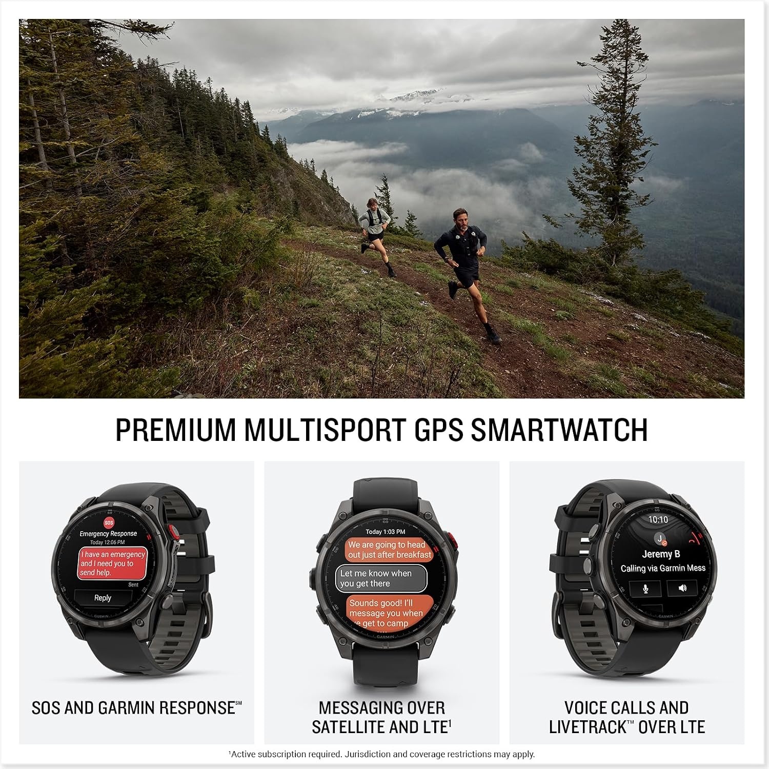 image:imageGarmin fnix 8 Pro 47mm AMOLED Display Premium Connected Multisport GPS Smartwatch inReach Technology Sapphire Titanium with GraphiteBlack Silicone Band Sapphire Crystal Titanium Bezel Graphite and Black Silicone Band Inreach Up to 15 DaysCarbon Gray DLC