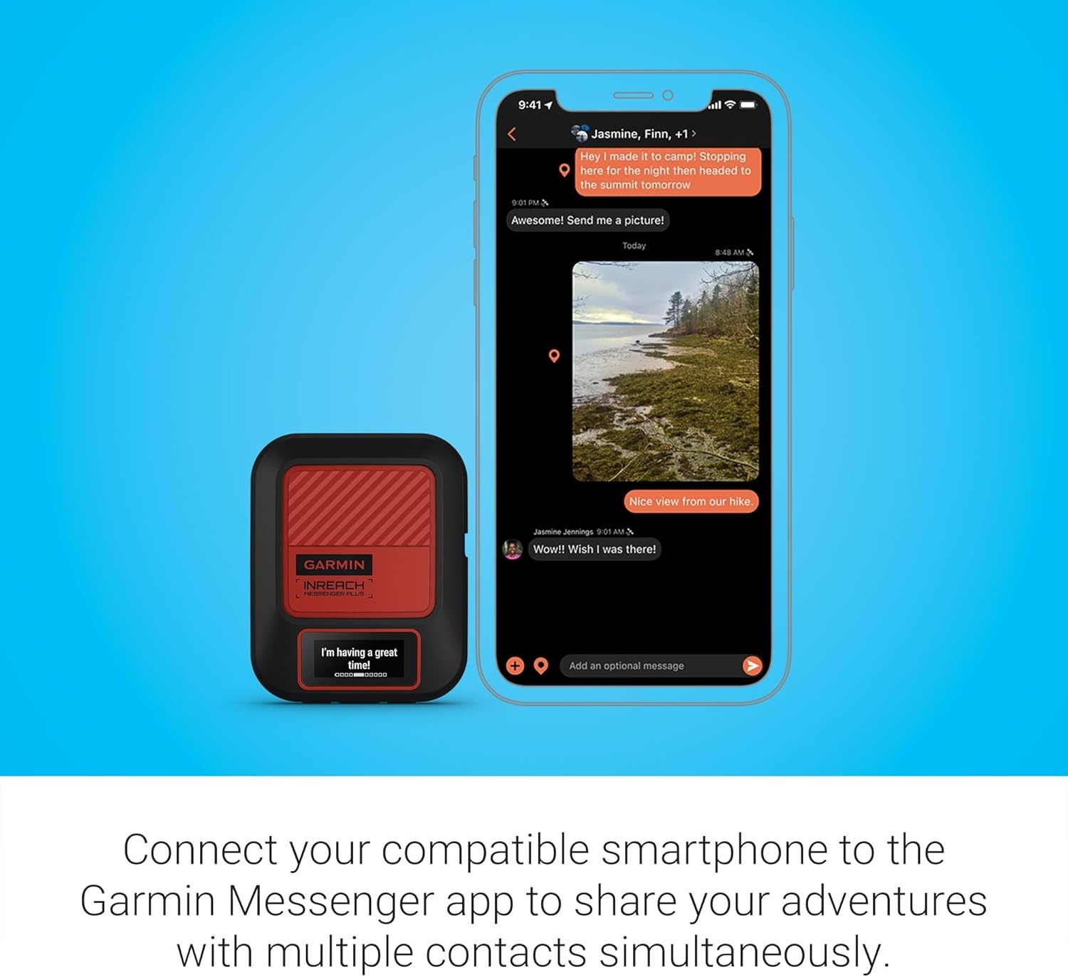 image:imageGarmin inReach Messenger Plus SOS Satellite Communicator with Photo Text amp Voice Messaging Without Cell Service Long Battery Life Durable TemperatureResistant WaterResistant IPX7 Design TwoWay Global Satellite Messaging 600 Characters 247 Sos to Garmin Response Center MilSpec Build IPX7 Water RatingPhoto and Voice Messaging