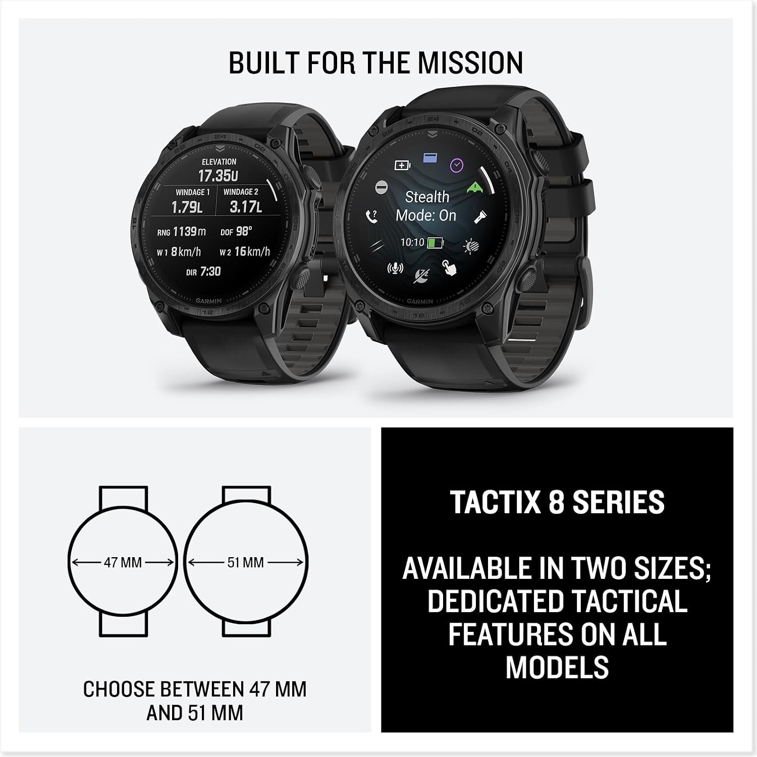 image:imageGarmin tactix 8 51mm Solar Charged Display Premium Tactical GPS Smartwatch Includes Applied Ballistics Ultralight Solver 14Inch Solar Amoled Ti Bezel and Power Sapphire Applied Ballistics Ultralight Solver MultiBand GPSAMOLED Black