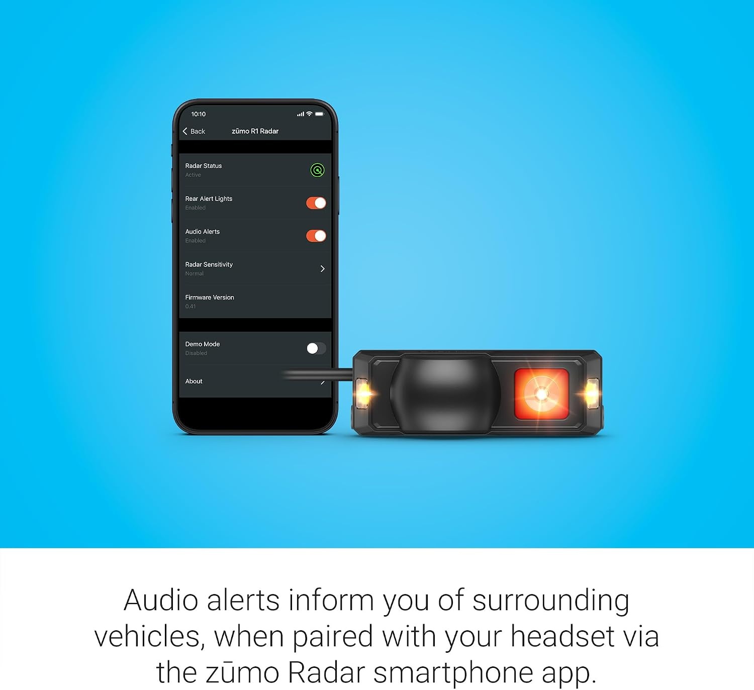image:imageGarmin zmo R1 Radar Motorcycle Rearview and Blind Spot Radar with External Lights Audio Alerts and Headsup Indicator Lights Pairs Via Bluetooth to Zmo Radar App or XT2 External Amber and Red Lights Audio Alerts IP67 Weather Rating