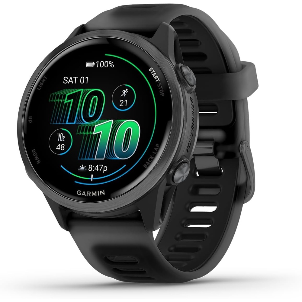 image:imageGarmin Forerunner 570 42mm Advanced GPS Running and Triathlon Smartwatch AMOLED Display Training and Recovery Features Slate Gray Aluminum with Translucent BlackBlack Band 12 Amoled MultiGnss GPS with Satiq Training Recovery and Multisport and Triathlon Support Slate Gray Aluminum CaseSlate with Black Band
