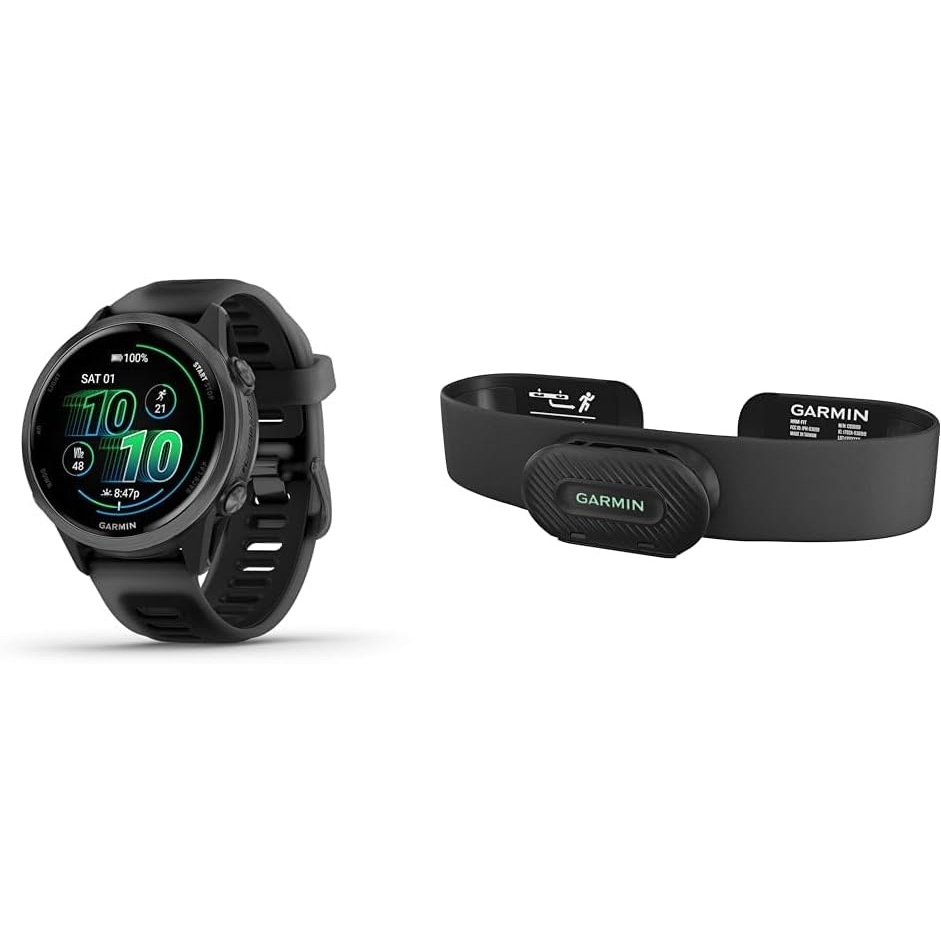 image:imageGarmin Forerunner 570 42mm Advanced GPS Running and Triathlon Smartwatch AMOLED Display Training and Recovery Features Slate Gray Aluminum with Translucent BlackBlack Band 12 Amoled MultiGnss GPS with Satiq Training Recovery and Multisport and Triathlon Support Slate Gray Aluminum CaseSlate with Black HRMFit Bundle