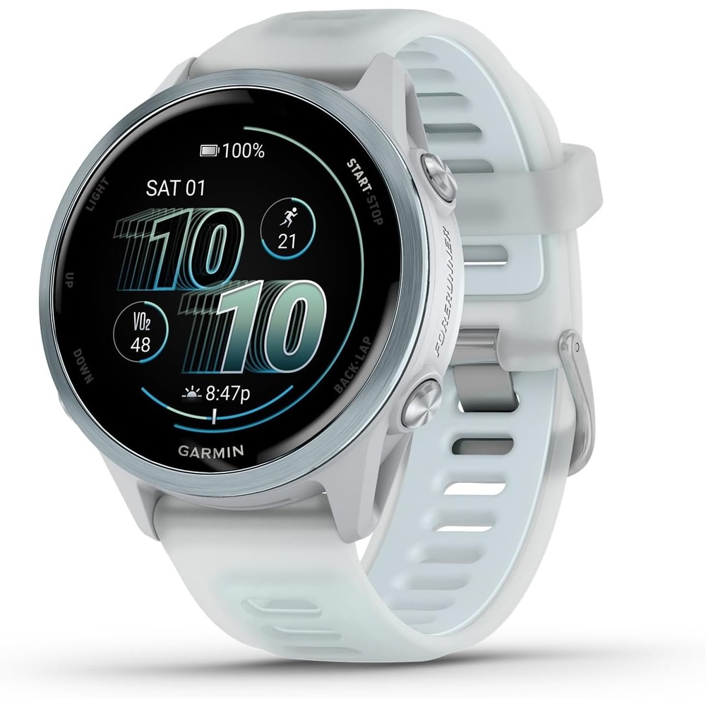 image:imageGarmin Forerunner 570 42mm Advanced GPS Running and Triathlon Smartwatch AMOLED Display Training and Recovery Features Slate Gray Aluminum with Translucent BlackBlack Band 12 Amoled MultiGnss GPS with Satiq Training Recovery and Multisport and Triathlon Support Slate Gray Aluminum CaseCloud Blue with Whitestone