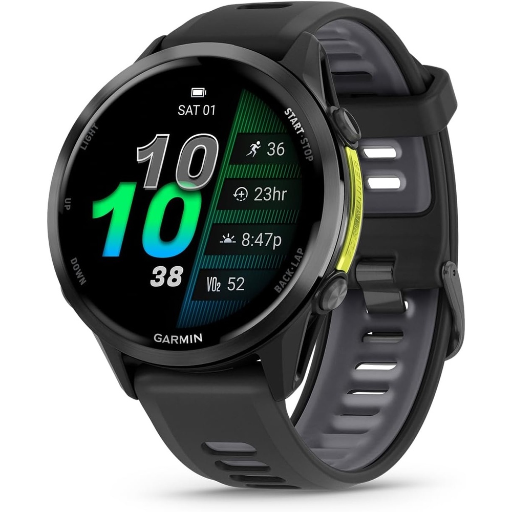 image:imageGarmin Forerunner 970 Premium GPS Running and Triathlon Smartwatch AMOLED Display Builtin LED Flashlight Carbon Gray DLC Titanium with Black Case and Translucent Whitestone Band 14 Amoled Builtin LED Flashlight Titanium Bezel and Sapphire Lens MultiBand GPS with Maps Up to 15 Days SmartwatchCarbon Gray with Black