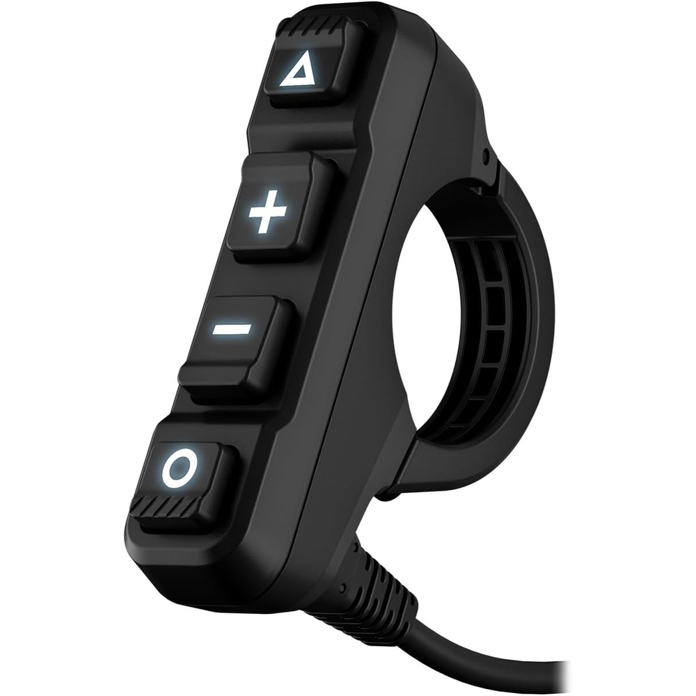 image:imageGarmin Handlebar Controller for Use on Snowmobile Motorcycle or ATV Control Your zmo XT2 Motorcycle Navigator or Compatible Tread Device Zoom in and Out of Maps Control Music Mark Waypoints Change Map Layers Control Music and Mark Waypoints IP67 Water and Dust Resistance Includes Mounting Bushings for 22 Mm