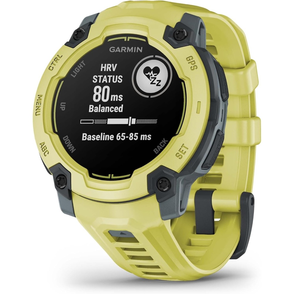 image:imageGarmin Instinct 3 45mm AMOLED Display Rugged Outdoor GPS Smartwatch MetalReinforced Bezel Builtin Flashlight Up to 18 Days of Battery Life Black 45mm Amoled 12 Display MetalReinforced Bezel Builtin Flashlight Up to 18 Days Battery MultiBand GPS 10 AtmElectric Lime