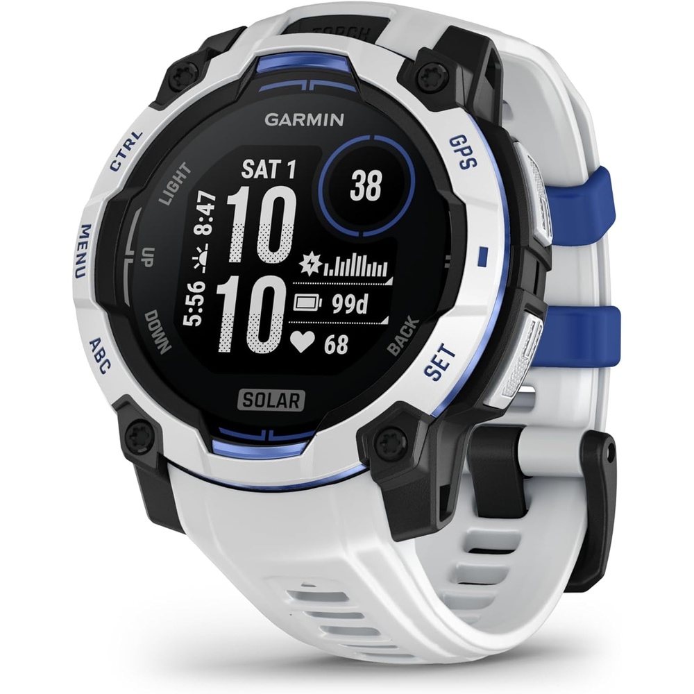 image:imageGarmin Instinct 3 45mm AMOLED Display Rugged Outdoor GPS Smartwatch MetalReinforced Bezel Builtin Flashlight Up to 18 Days of Battery Life Black 45mm Amoled 12 Display MetalReinforced Bezel Builtin Flashlight Up to 18 Days Battery MultiBand GPS 10 AtmWhitestoneBolt Blue