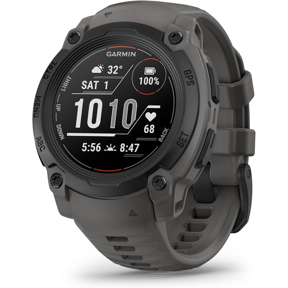 image:imageGarmin Instinct 3 45mm AMOLED Display Rugged Outdoor GPS Smartwatch MetalReinforced Bezel Builtin Flashlight Up to 18 Days of Battery Life Black 45mm Amoled 12 Display MetalReinforced Bezel Builtin Flashlight Up to 18 Days Battery MultiBand GPS 10 AtmCharcoal