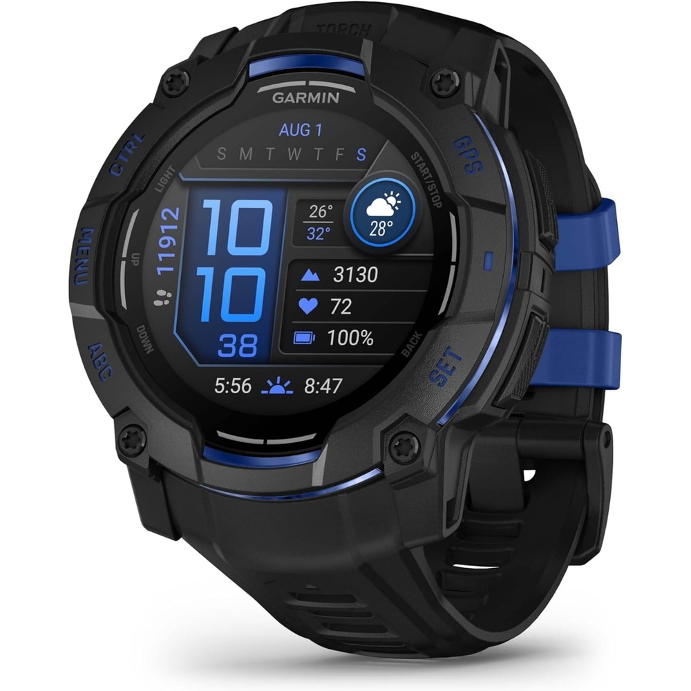 image:imageGarmin Instinct 3 45mm AMOLED Display Rugged Outdoor GPS Smartwatch MetalReinforced Bezel Builtin Flashlight Up to 18 Days of Battery Life Black 45mm Amoled 12 Display MetalReinforced Bezel Builtin Flashlight Up to 18 Days Battery MultiBand GPS 10 AtmBlack and Bolt Blue