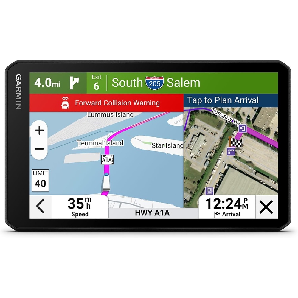 image:imageGarmin dzl OTR620 HighRes 6 GPS Truck Navigator Custom Routing Satellite Imagery Wind Speed CommunityShared Loading Docks Truck Entrances Parking Availability7 with Dash Cam