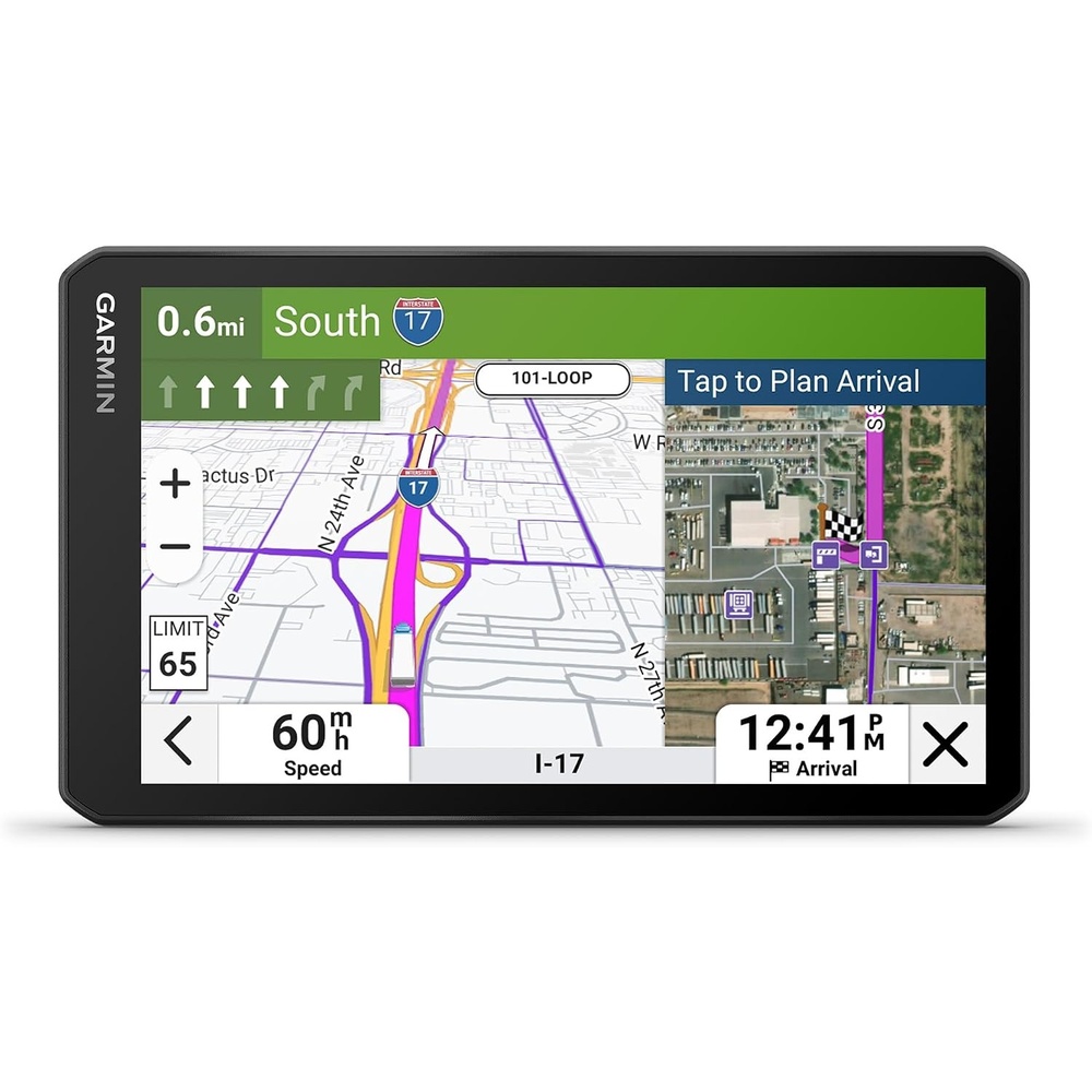 image:imageGarmin dzl OTR620 HighRes 6 GPS Truck Navigator Custom Routing Satellite Imagery Wind Speed CommunityShared Loading Docks Truck Entrances Parking Availability7 with Standard Display