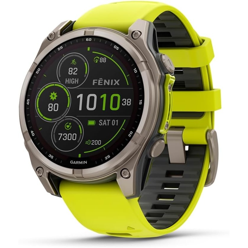 image:imageGarmin fnix 8 51 mm SolarSapphire Premium Multisport GPS Smartwatch ConnectLongLasting Battery Life DiveRatedBuiltin LED FlashlightCarbon Gray DLC Titanium with Pebble Gray Band Carbon Gray Dlc Ti Bezel Black and Pebble Gray Band LED Flashlight 100m Water Up to 48Day BatteryTitanium with YellowGraphite Band