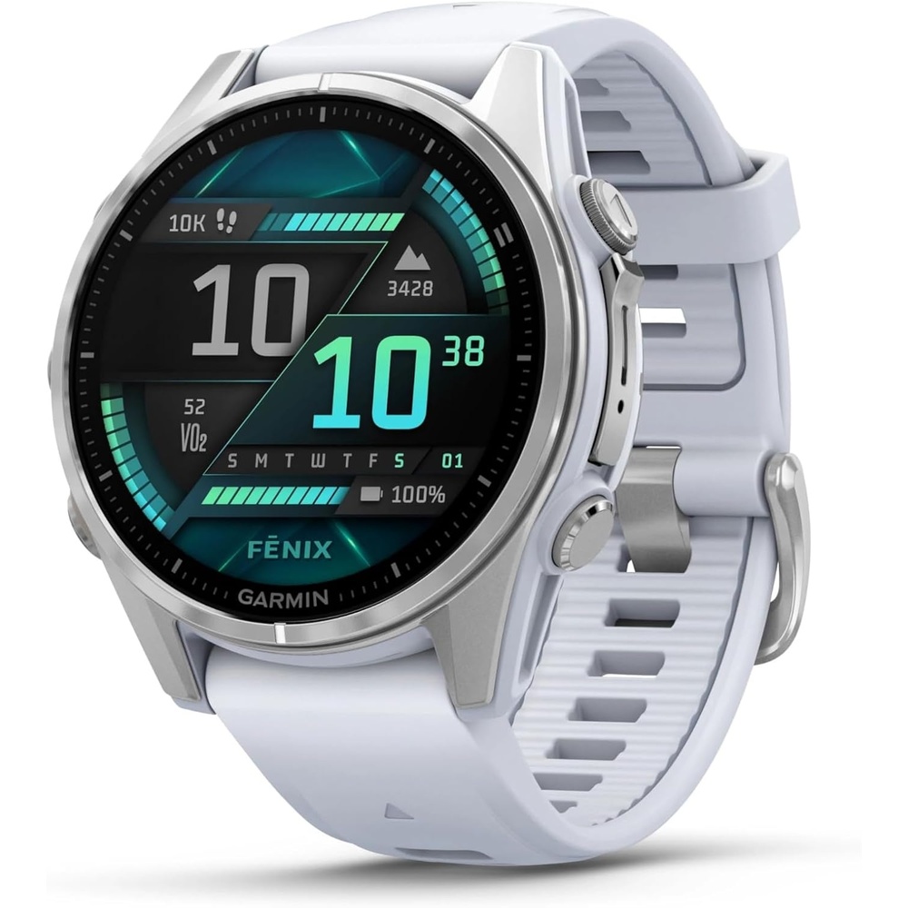 image:imageGarmin fnix 8 51 mm SolarSapphire Premium Multisport GPS Smartwatch ConnectLongLasting Battery Life DiveRatedBuiltin LED FlashlightCarbon Gray DLC Titanium with Pebble Gray Band Carbon Gray Dlc Ti Bezel Black and Pebble Gray Band LED Flashlight 100m Water Up to 48Day BatterySilver with Whitestone Band