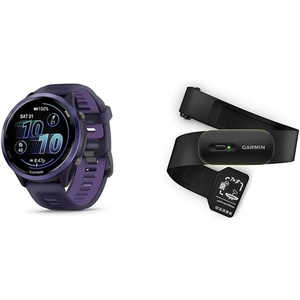 Garmin® Forerunner® 570, 42mm, Advanced GPS Running and Triathlon Smartwatch, AMOLED Display, Training and Recovery Features, Slate Gray Aluminum with Translucent Black/Black Band | 1.2 Amoled, Multi-Gnss GPS with Satiq, Training, Recovery and Multisport and Triathlon Support, Slate Gray Aluminum Case(Indigo Purple HRM 600 Bundle)