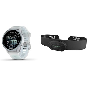Garmin® Forerunner® 570, 42mm, Advanced GPS Running and Triathlon Smartwatch, AMOLED Display, Training and Recovery Features, Slate Gray Aluminum with Translucent Black/Black Band | 1.2 Amoled, Multi-Gnss GPS with Satiq, Training, Recovery and Multisport and Triathlon Support, Slate Gray Aluminum Case(Cloud Blue with Whitestone HRM-Fit Bundle)