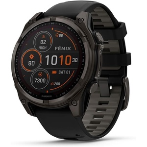 Garmin fēnix® 8 – 51 mm, Solar,Sapphire, Premium Multisport GPS Smartwatch, Connect,Long-Lasting Battery Life, Dive-Rated,Built-in LED Flashlight,Carbon Gray DLC Titanium with Pebble Gray Band | Carbon Gray Dlc Ti Bezel, Black and Pebble Gray Band, LED Flashlight, 100m Water, Up to 48-Day Battery(Titanium w/ Pebble Gray Band)
