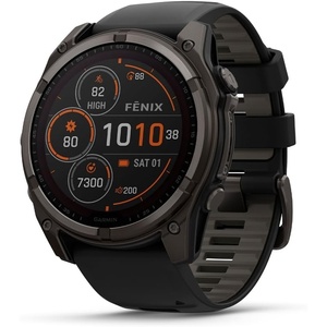 Garmin fēnix® 8 – 51 mm, Solar,Sapphire, Premium Multisport GPS Smartwatch, Connect,Long-Lasting Battery Life, Dive-Rated,Built-in LED Flashlight,Carbon Gray DLC Titanium with Pebble Gray Band | Carbon Gray Dlc Ti Bezel, Black and Pebble Gray Band, LED Flashlight, 100m Water, Up to 48-Day Battery(Titanium with Pebble Gray Band-Solar)