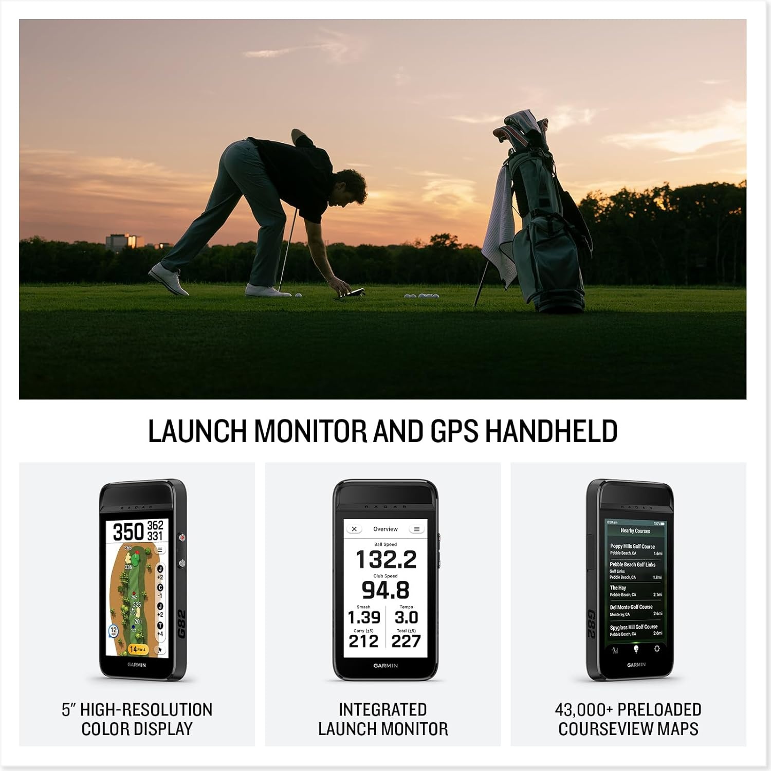 image:imageGarmin Approach G82 Portable Golf Launch Monitor Premium GPS Handheld Large Color Touchscreen  5Inch Color Touchscreen Builtin Radar Launch Monitor 43 000 Plus Preloaded Courses Up to 25 Hr GPS Battery IPX7