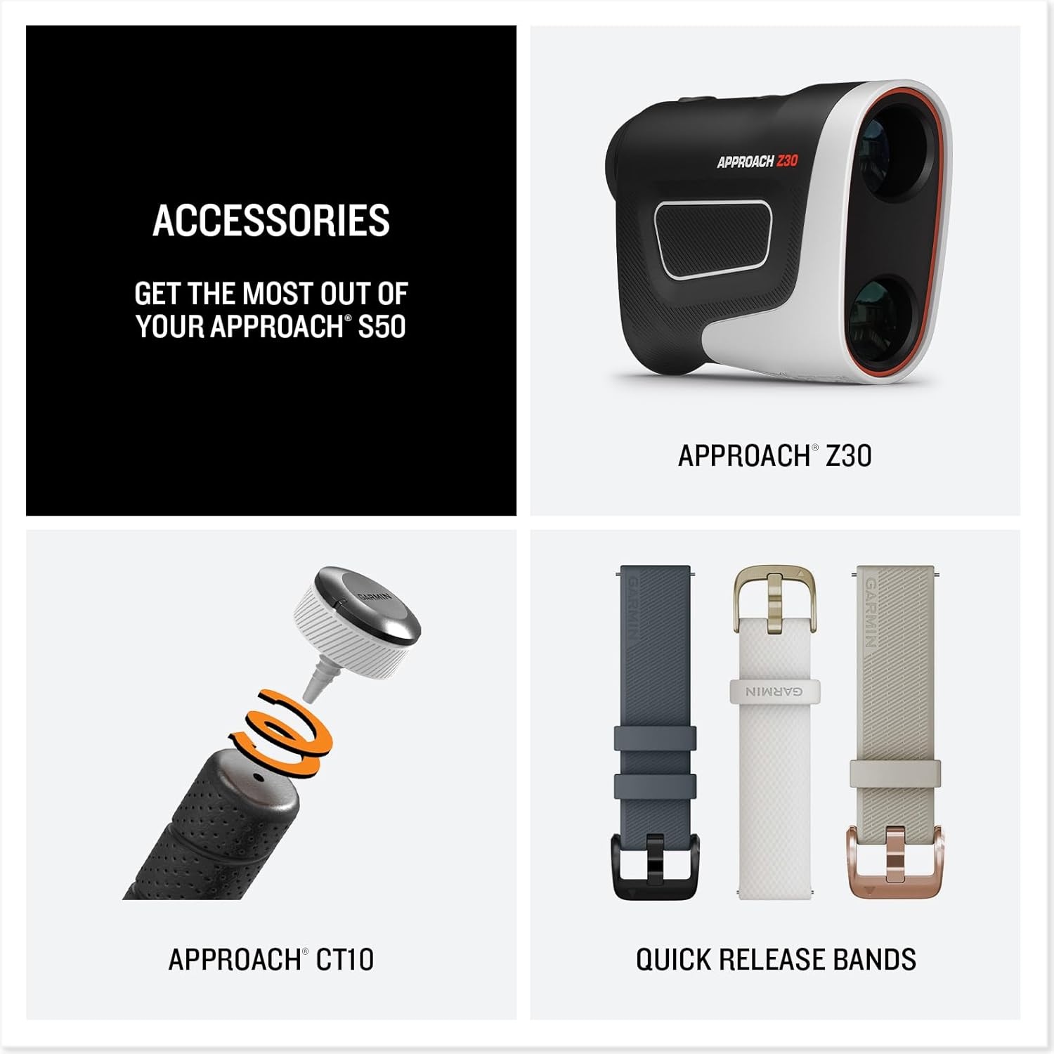 image:imageGarmin Approach S50 Advanced Golf GPS Smartwatch AMOLED Display OnCourse Features WristBased Heart Rate Cream Gold Aluminum Bezel with Ivory ComfortFit Nylon Band Ivory Comfortfit Nylon Band Wrist Heart Rate and Pulse Ox Preloaded 43 000 Plus Courses OnCourse GPS and Shot TrackingIvory