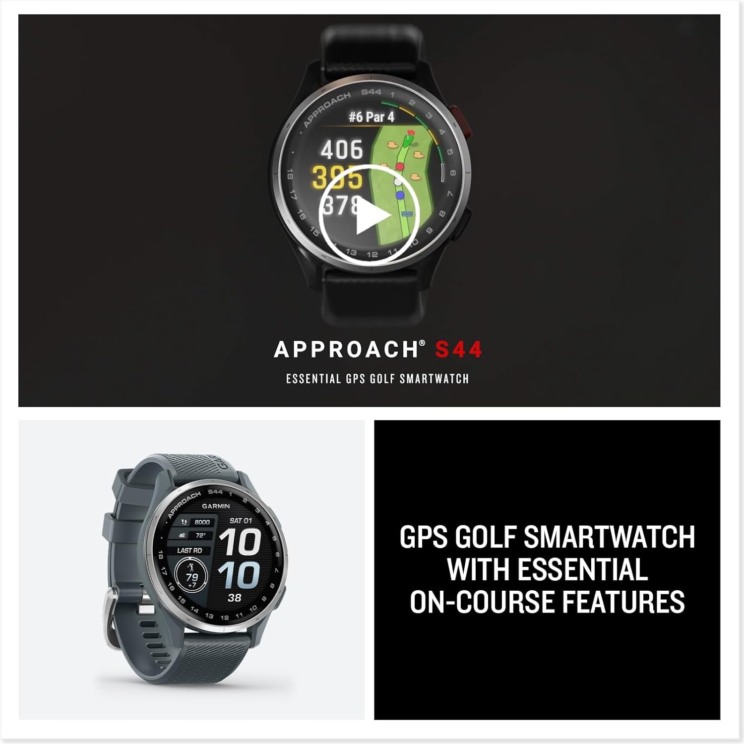 image:imageGarmin Approach S50 Advanced Golf GPS Smartwatch AMOLED Display OnCourse Features WristBased Heart Rate Cream Gold Aluminum Bezel with Ivory ComfortFit Nylon Band Ivory Comfortfit Nylon Band Wrist Heart Rate and Pulse Ox Preloaded 43 000 Plus Courses OnCourse GPS and Shot TrackingGray