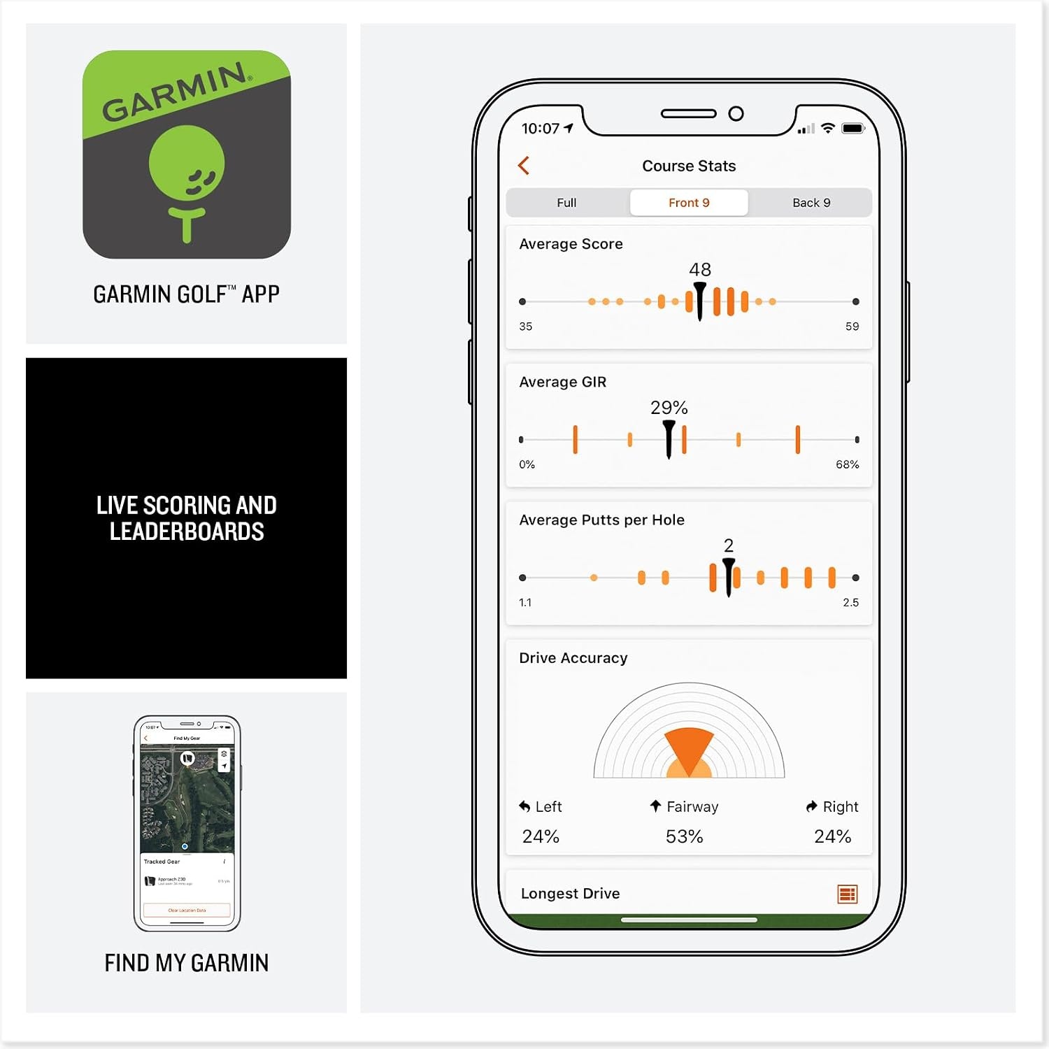 image:imageGarmin Approach S50 Advanced Golf GPS Smartwatch AMOLED Display OnCourse Features WristBased Heart Rate Cream Gold Aluminum Bezel with Ivory ComfortFit Nylon Band Ivory Comfortfit Nylon Band Wrist Heart Rate and Pulse Ox Preloaded 43 000 Plus Courses OnCourse GPS and Shot TrackingBlack