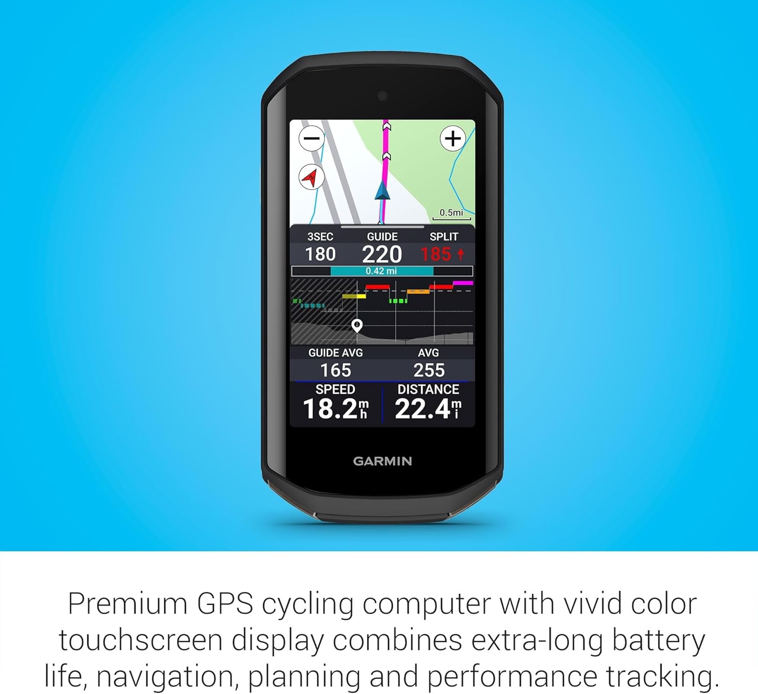 image:imageGarmin Edge 1050 Premium Cycling Computer Vivid Color Touchscreen Display Builtin Speaker Advanced Training and Group Ride Features Road Hazard Alerts 35 Vivid Touchscreen RoadHazard Alerts Up to 20h Battery Bluetooth and Ant Plus and WIFICycling Computer