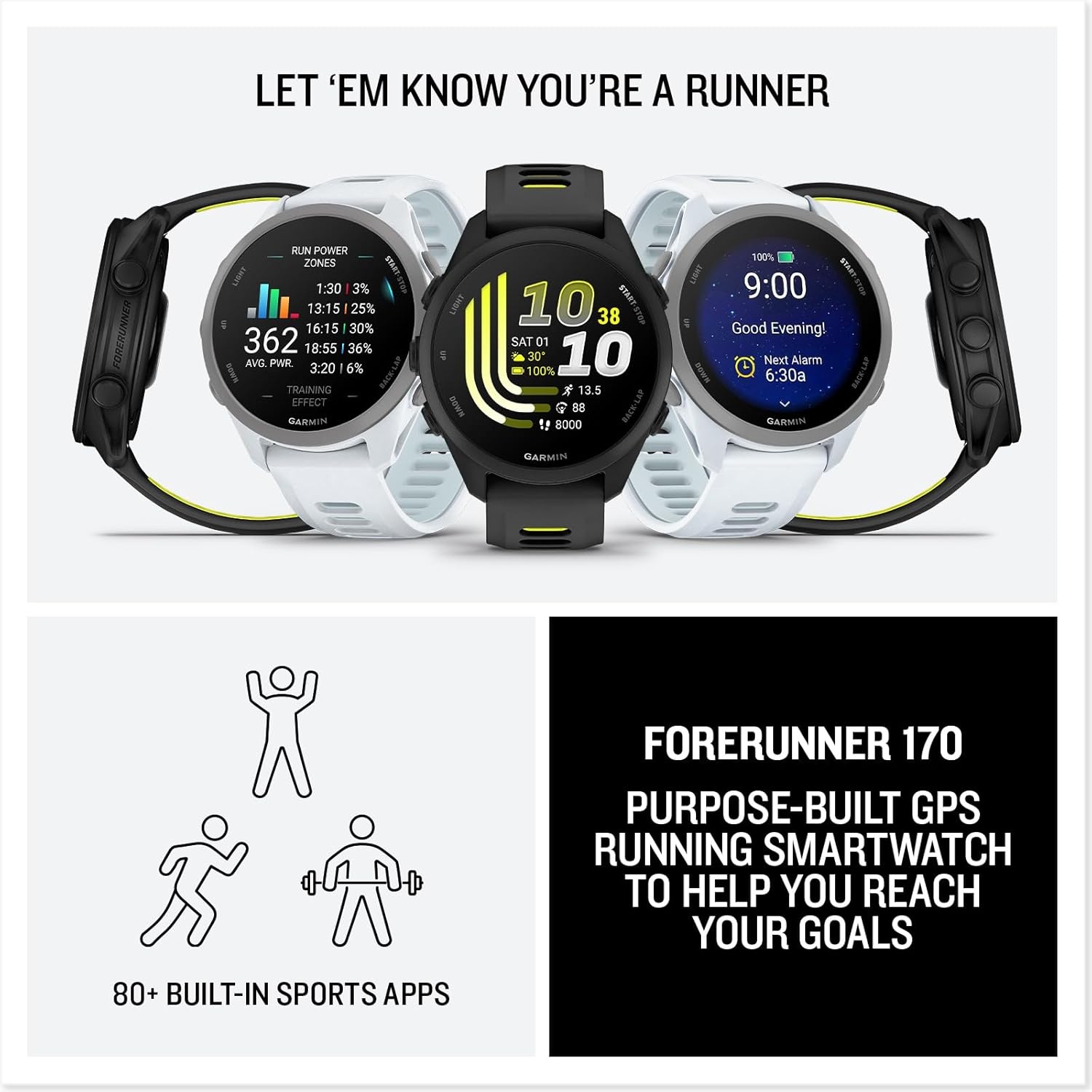 image:imageGarmin Forerunner 170 Music GPS Running Smartwatch Advanced Training Metrics and Recovery Insights Plus Music Storage Black with BlackAmp Yellow BandRed Pink with Mango
