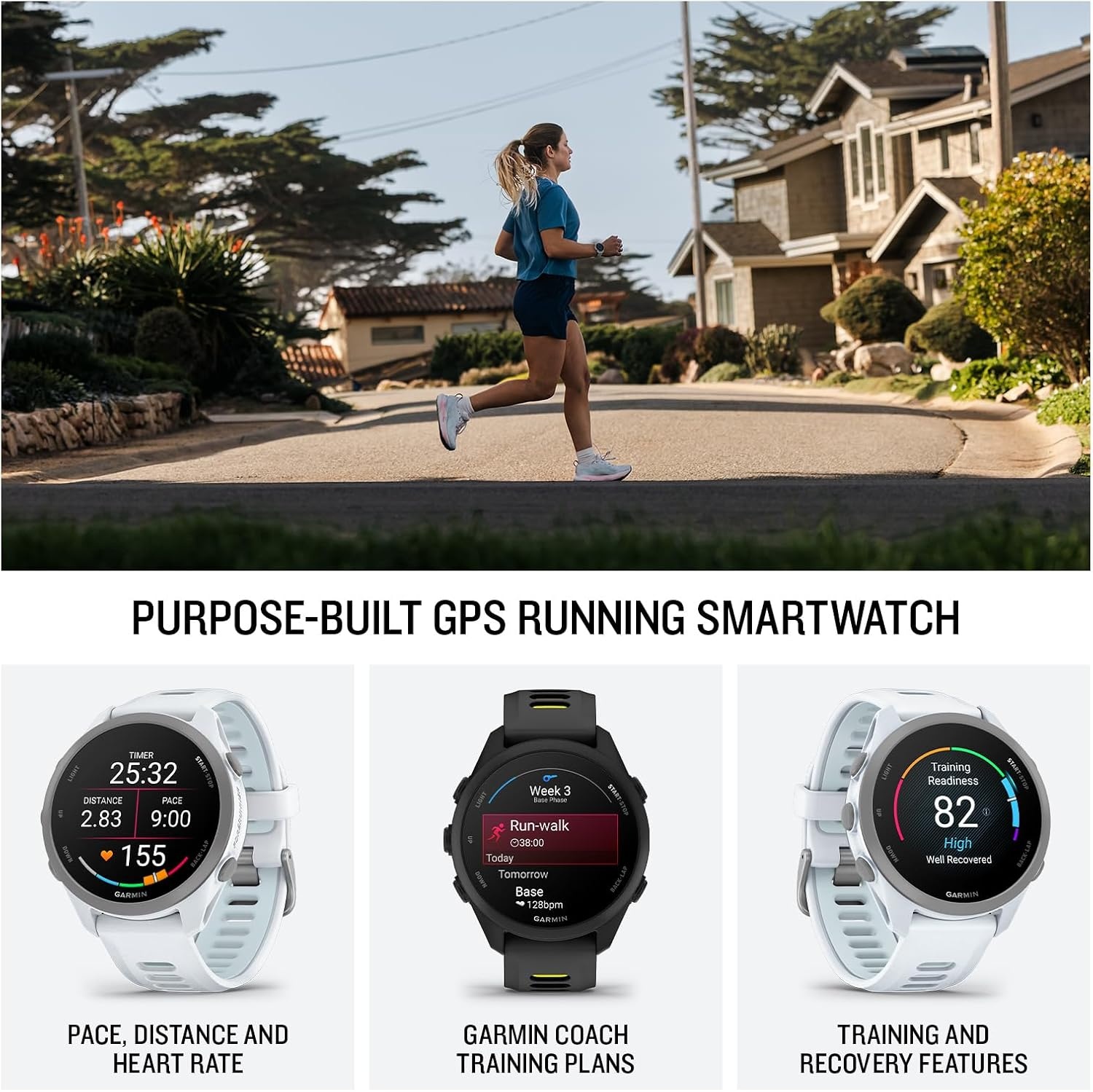 image:imageGarmin Forerunner 170 Music GPS Running Smartwatch Advanced Training Metrics and Recovery Insights Plus Music Storage Black with BlackAmp Yellow BandRed Pink with Mango