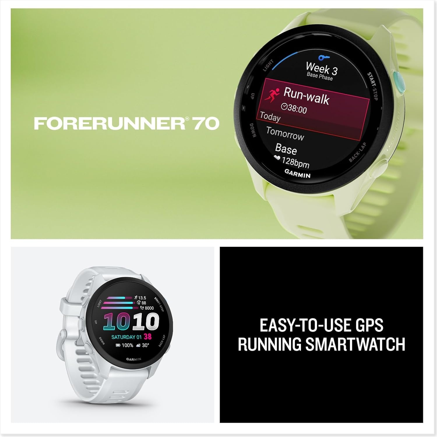 image:imageGarmin Forerunner 170 Music GPS Running Smartwatch Advanced Training Metrics and Recovery Insights Plus Music Storage Black with BlackAmp Yellow BandSoft Pink