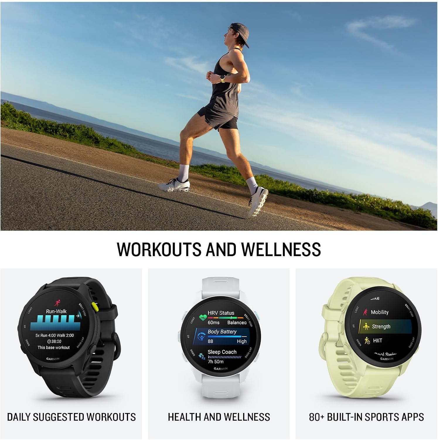 image:imageGarmin Forerunner 170 Music GPS Running Smartwatch Advanced Training Metrics and Recovery Insights Plus Music Storage Black with BlackAmp Yellow BandTidal Blue