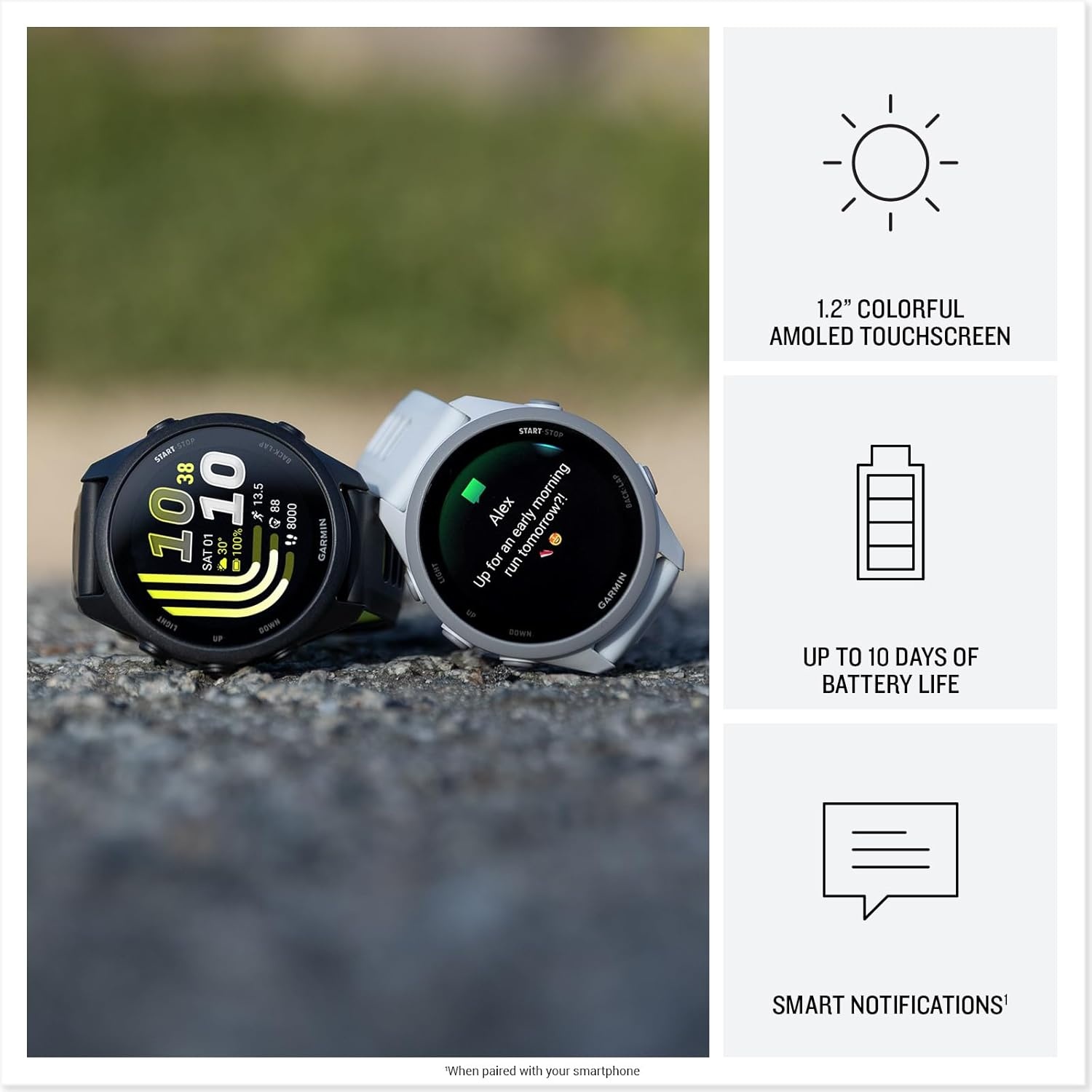 image:imageGarmin Forerunner 170 Music GPS Running Smartwatch Advanced Training Metrics and Recovery Insights Plus Music Storage Black with BlackAmp Yellow BandWhitestone with Cloud Blue