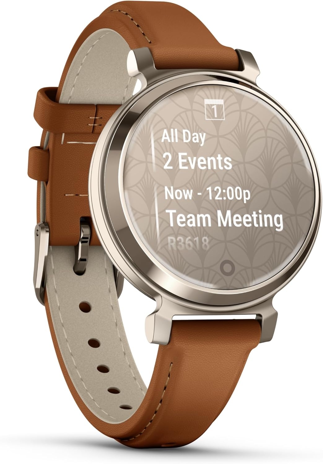 image:imageGarmin Lily 2 Small and Stylish Smartwatch Hidden Display Patterned Lens Up to 5 Days Battery Life CoconutTan