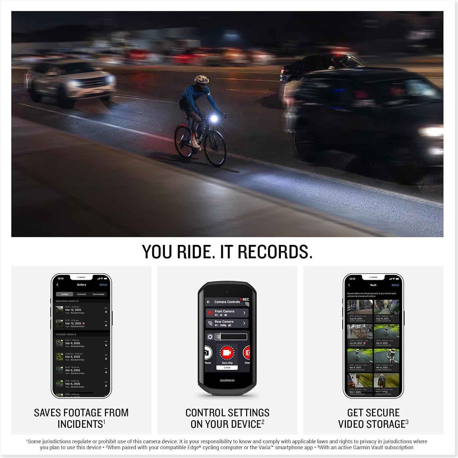 image:imageGarmin Varia Vue Cycling Headlight and 4k Camera Light Intensity up to 600 Lumens CrystalClear Video Recording Incident Detection While Cycling 4k30fps Recording Automatic Incident Detection Saves Clips Microsd Required