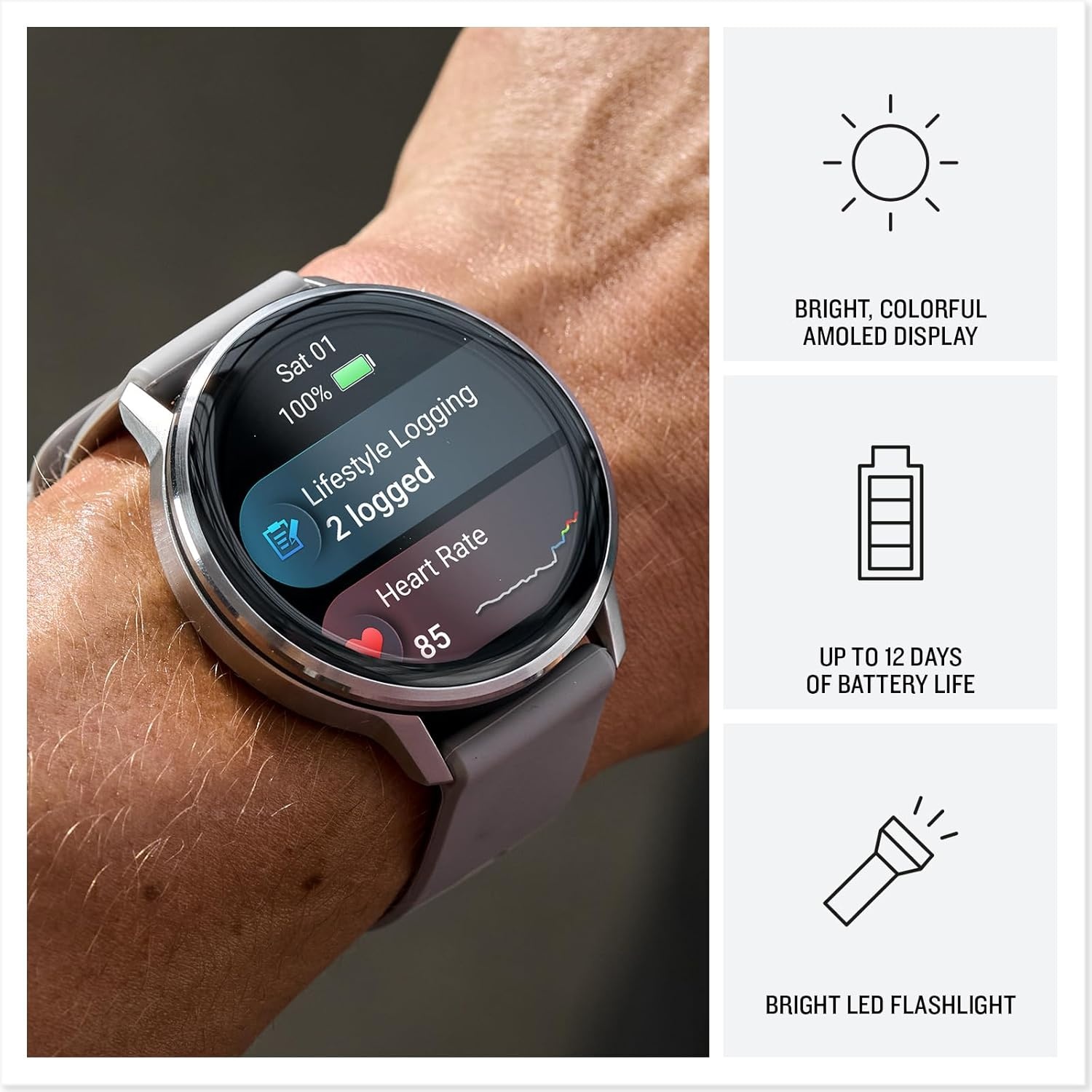 image:imageGarmin Venu 4 45mm Advanced Health and Fitness GPS Smartwatch Bright and Colorful Display Builtin Flashlight 12 Days of Battery Life Slate with Black Silicone Band 45mm Amoled GPS Smartwatch Builtin Flashlight Up to 12 Days Battery SPO2 Wrist Hr Garmin PaySilver Gray