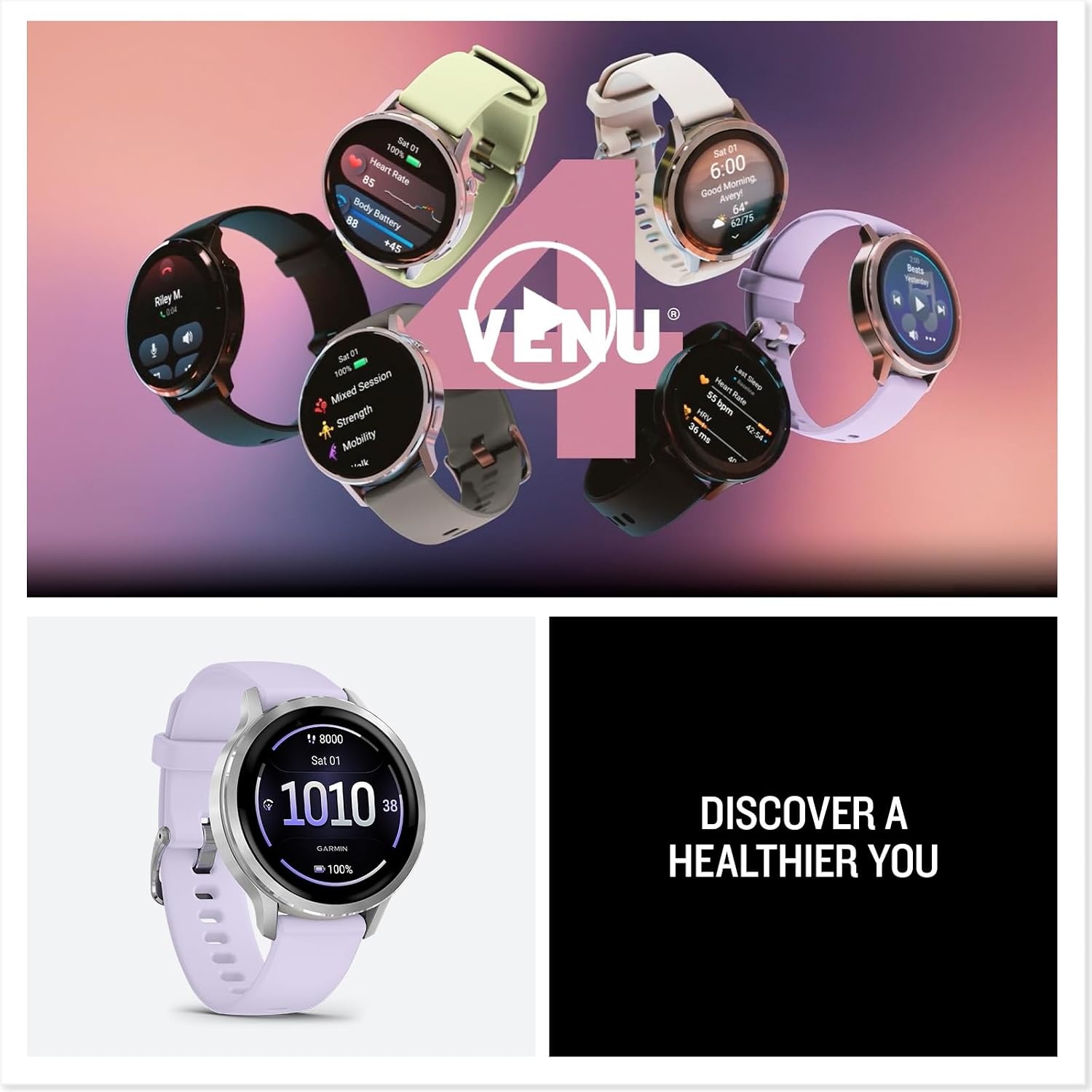 image:imageGarmin Venu 4 45mm Advanced Health and Fitness GPS Smartwatch Bright and Colorful Display Builtin Flashlight 12 Days of Battery Life Slate with Black Silicone Band 45mm Amoled GPS Smartwatch Builtin Flashlight Up to 12 Days Battery SPO2 Wrist Hr Garmin PayPeriwinkle